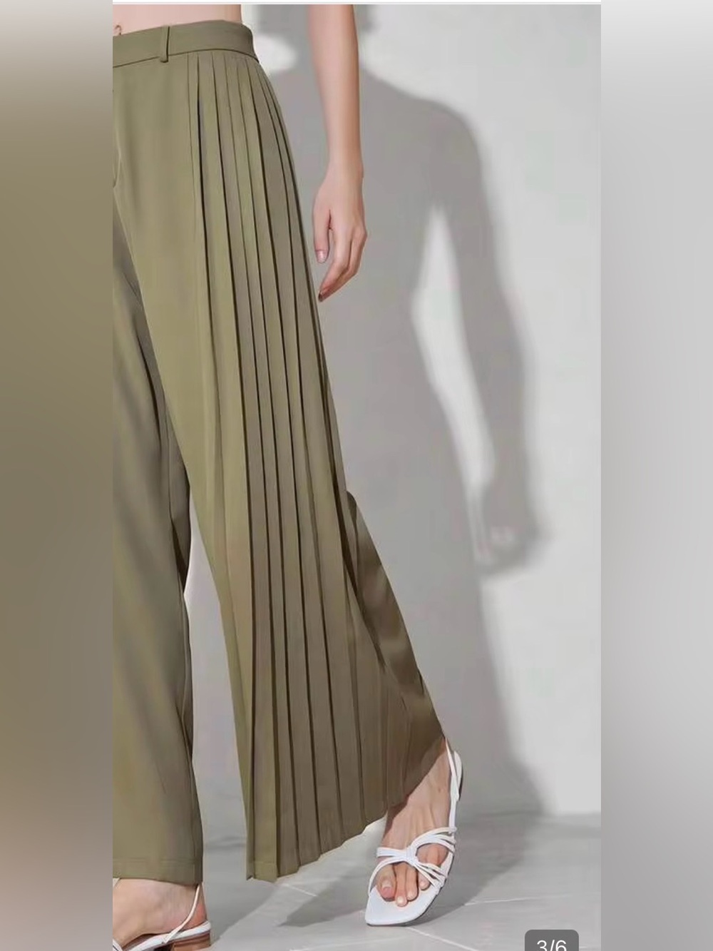Commense Olive Green Pleated Wide-Leg Pants